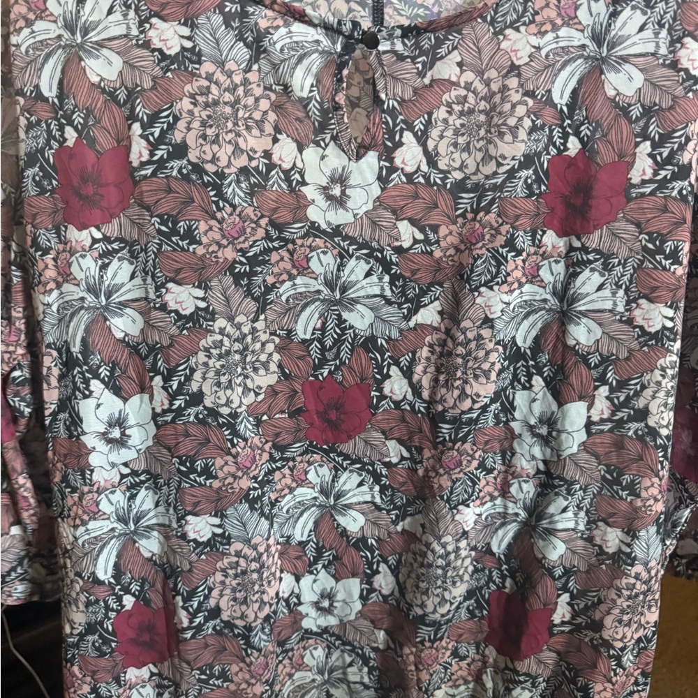 Maurices Floral Blouse in Black, White, Pink & Burgundy
